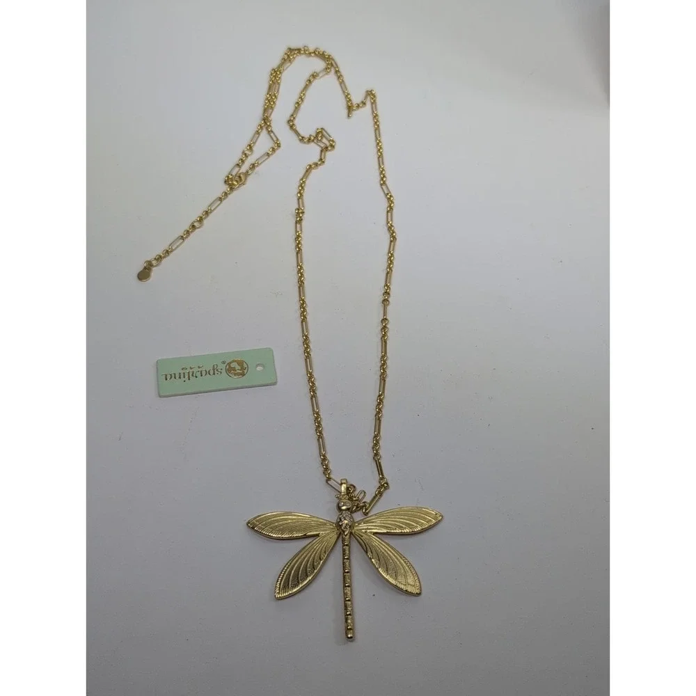 Spartina 449 Gold Tone Dragonfly Rhinestone Necklace